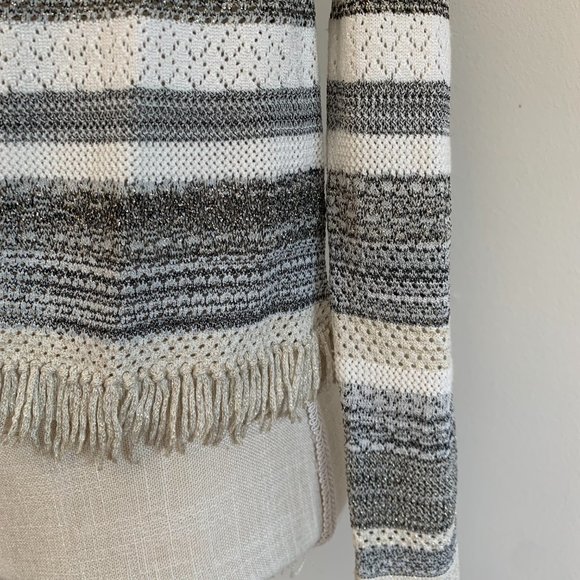 WHBM Knit Striped Open Front Cardigan with Gold Fringe | Coastal Grandmother - Picture 9 of 13